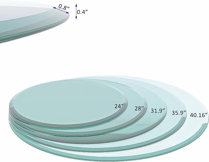 24" Tempered Glass Table Top Round Transparent Table Surface 3/8'' Thick Beveled Edge Multipurpose for Dining, Coffee, Restaurant and End Table (3/8" Thick - Beveled Edge, 24 inch)