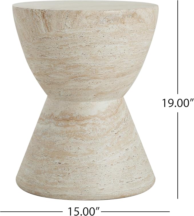 Outdoor Side Table Faux Marble End Table Faux Stone Side Tables Travertine Small Coffee Tables for Indoor Outdoor, Garden Stool Plant Stand for Porch, Backyard Patio, 15"*19" Beige
