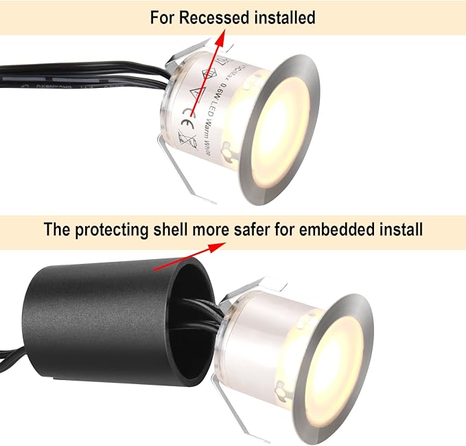 Recessed LED Deck Light Kits with Protecting Shell φ32mm, Outdoor LED Landscape Lighting IP67 Waterproof,12V Low Voltage for Garden,Yard Steps,Stair,Patio,Floor,Kitchen Decoration