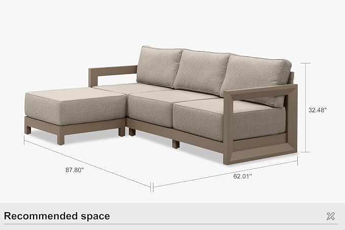 PURPLE LEAF Patio Furniture Set L-shaped Outdoor Couch with 9.6" Thick Cushion and Soft Pillows 4 Piece Outdoor Sectional Sofas with Ottoman Modern Outdoor Conversation Sets for Yard Porch Deck, khaki