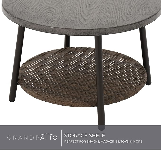 Grand patio 5-Piece Patio Conversation Sets with Cushion, Outdoor Bistro Set with Wicker Chairs & Round Table for Balcony, Patio, Deck, Tan