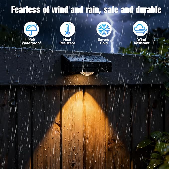 Solar Lights Outdoor,3-Color Solar Lights Outdoor Waterproof | Solar Fence Lights, Auto On/Off, Ip44 Abs Material,30h Runtime No Wiring Needed,Suitable for Gardens,Paths,Fences,Steps.(6P)