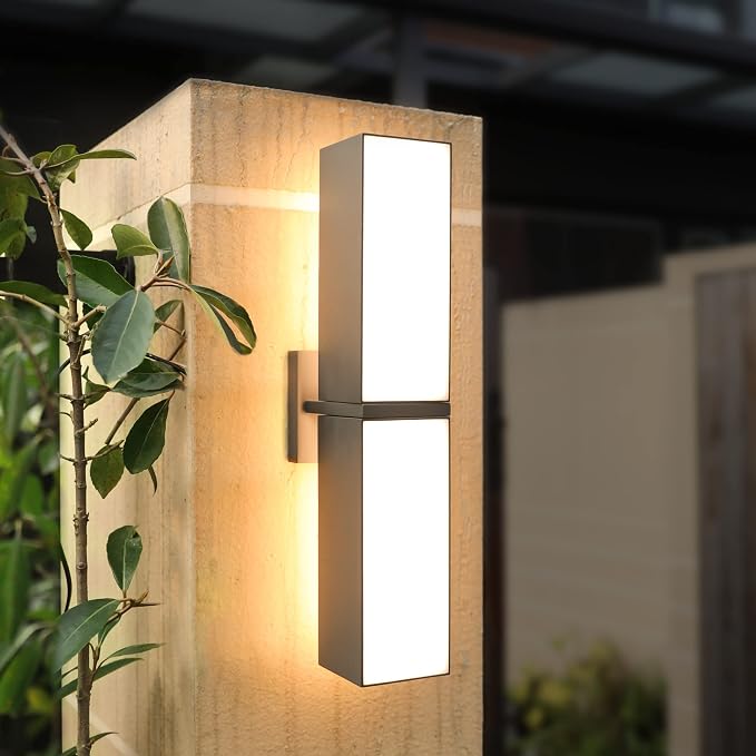 LUTEC Cuba 3000K 2000LM LED Porch Wall Light Outdoor, Modern Exterior Lights Fixture, Waterproof Wall Lamp Sconce Outside for House, Patio, Home, Entryway-Grey