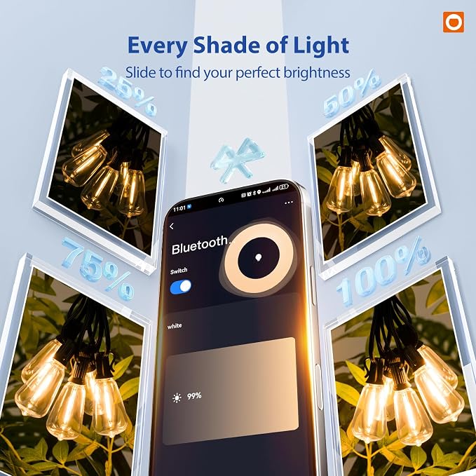 addlon 100FT Outdoor String Lights ST38 LED with APP Control Waterproof | Dimmable Shatterproof Replaceable Bulbs, Connectable Hanging Strand for Porch Backyard Patio Garden Deck Outside
