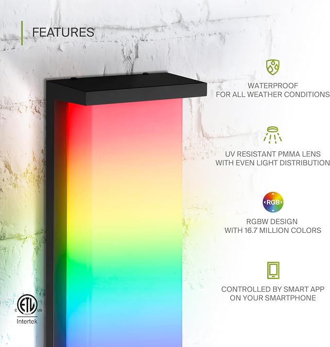 ASD LED 14" Outdoor Wall Light, Smart Front Door House Sconce | RGBW, Work with Alexa, Waterproof, ETL Listed | 20W 1800LM 2700-6500K 100-277V | Exterior Lighting Fixture, Porch Lamp | Black, 4 Pack