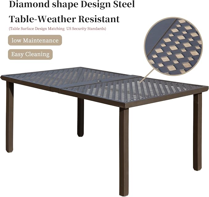 Domi 7 Pieces Patio Dining Sets All-Weather Metal Outdoor Modern Dining Sets with Table for Lawn Garden Backyard Deck with Cushions-Beige