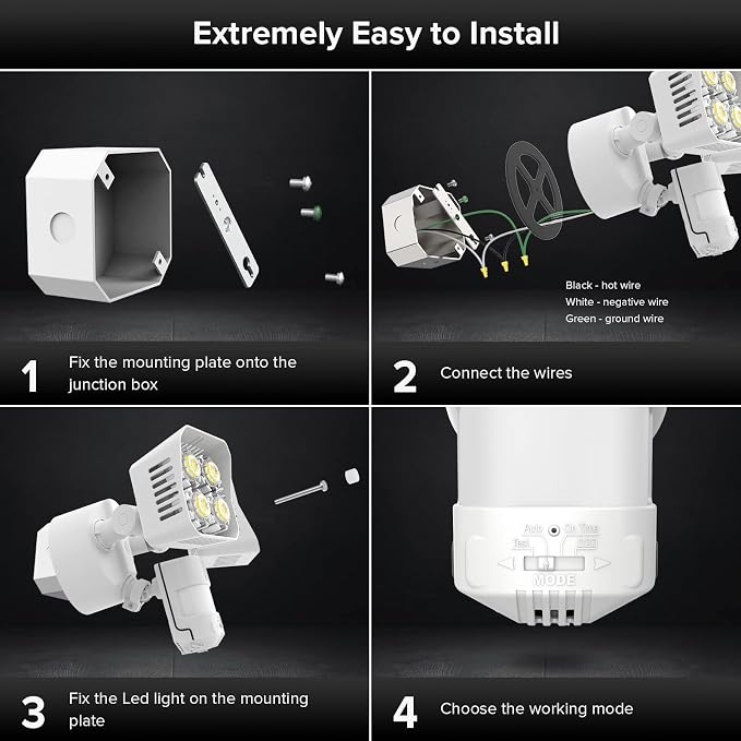 SANSI 36W 3600LM LED Motion Sensor Outdoor Light, IP65 5000K (White) | 4 Modes Motion Lights for Outside, 350W Equiv LED Flood Lights Outdoor Security Lights for Backyard, Garage, Yard, Porch