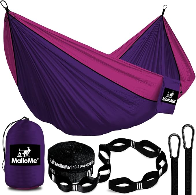 MalloMe Camping Hammock for Adults & Kids - Portable Hammocks for Outside - Hamacas para Adultos Outdoor Single & Double Two 2 Person Hammock - Hamaca/Hamacs/Amacas Heavy Duty Tree Travel Hamock