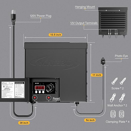 Malibu 600W Low Voltage Transformer Outdoor Landscape Lighting Transformer 120V AC to 12V AC with Sensor and Weather Shield for Garden LED Lighting, Spotlight, Pathway Light, ETL Listed