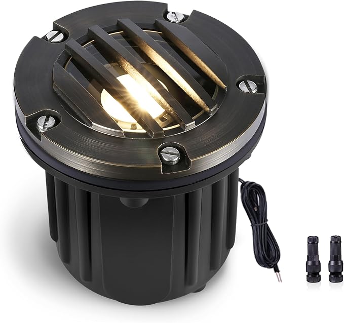 Brass Well Light - LED 12V Ip65 In-Ground Outdoor Landscape Lighting, Replaceable Bulb Waterproof Low Voltage Fixture, Antique Bronze for Garden Tree Pathway Without MR16 Bulb