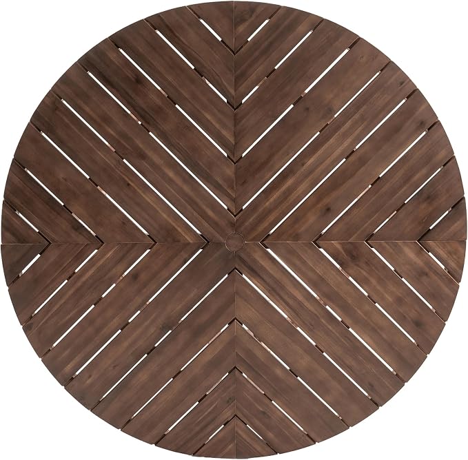 RUNNA Patio Dining Table Set for 6,Round Dining Table with 1.96" Umbrella Hole, Outdoor Wooden Patio Furniture Set with Removable Cushions for Garden,Backyard and Pools (Mocha#27)