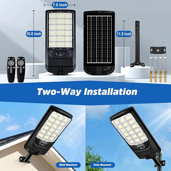 Solar Street Lights Outdoor Waterproof, 21000LM 6500K LED Motion Sensor Lights, Dusk to Dawn Solar Flood Lights with Remote, Solar-Powered Parking Lot Light, Commercial Area Lighting for Outside 4Pack
