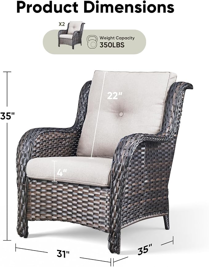 Rilyson Outdoor Wicker Patio Chairs Set of 2: Rattan Dining Chairs Porch Chairs Outdoor Club Chairs with high Back and Deep Seating (Brown/Beige)