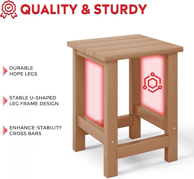 Costaelm Kids Outdoor End Table, Small Patio Table, Outdoor Side Table Porch Table Adirondack Patio Side Table for Outside, Pool, Porch, Garden, Teak