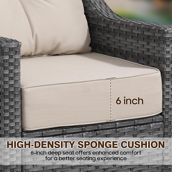 10 Piece Patio Furniture Set, 360°Swivel Glider Patio Chairs Set of 4, Outdoor 4 Ottomans and 2 Sofas, Comfortable Seating with 6 Inch Thick Cushions, All-Weather Wicker Outdoor Patio Set