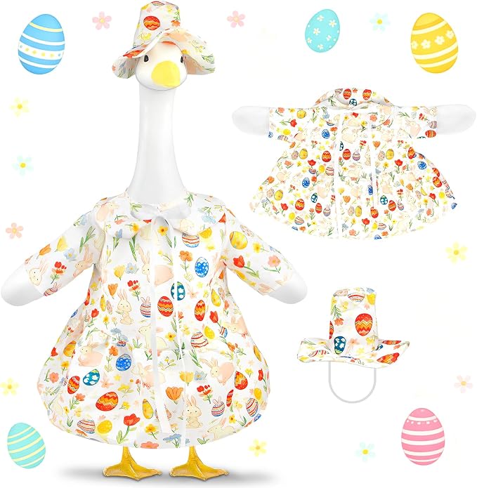 Easter Porch Goose Outfits, Bunny Goose Clothes Fits 17-23 In Statue | Spring Cute Goose Outfit Costume with Hat for Outdoor Garden Patio Yard Lawn Party Plastic Cement Decoration