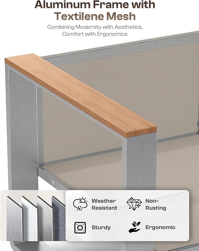 Aluminum Patio Furniture Set, 5 Seats Outdoor Patio Conversation Sets with Ergonomic Seat and Wide Washable Thick Cushions, Modern Outdoor Sectional Furniture for Balcony, Porch