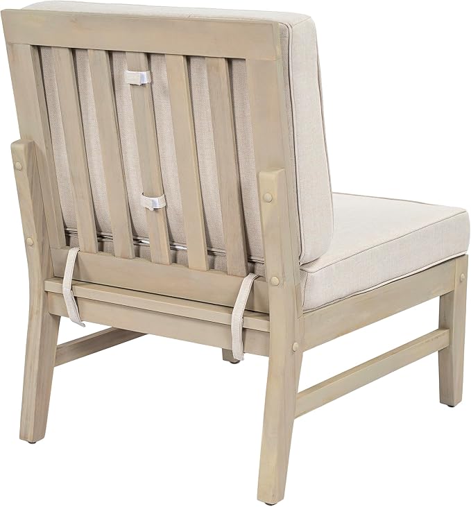 Christopher Knight Home Jordan Acacia Wood Outdoor Patio Furniture Set, 3-Seater Patio Sofa and Slat Coffee Table, Modern Patio Lounge Sofa Set with Water-Repellent Cushions, Light White+Sand