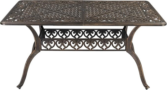 VINGLI 6-Person Patio Dining Table, Cast Aluminum Outdoor Dining Rectangle Table with Umbrella Hole, Weather-Resistant Patio Table for Deck, Garden, Backyard