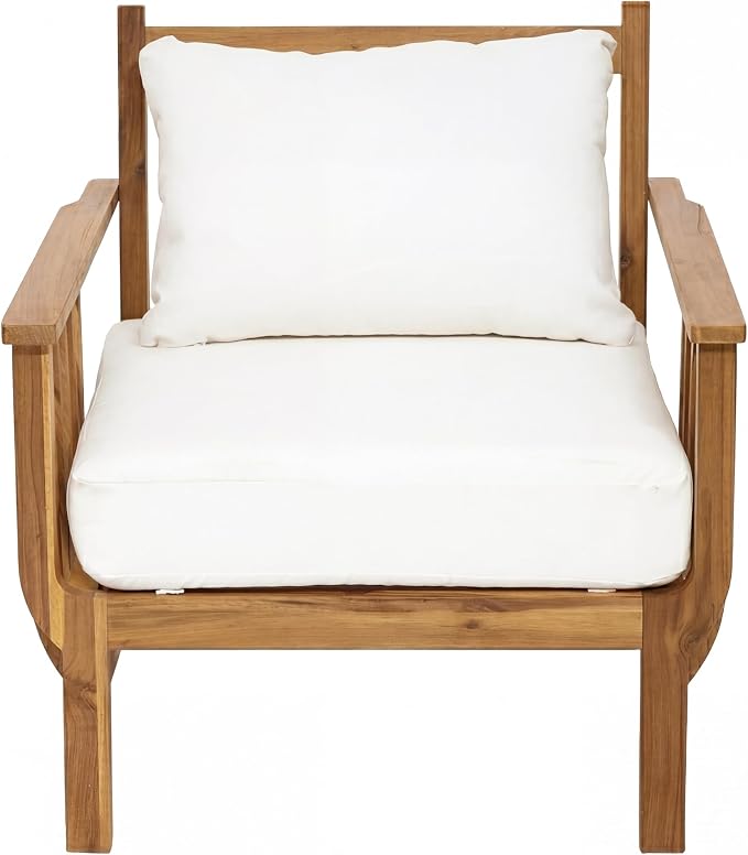 Merax 31.1" Mid-Century Modern Acacia Wood Outdoor Club Chair with Weather-Resistant Cushion, Patio Lounge Chair for Poolside, Deck, Backyard
