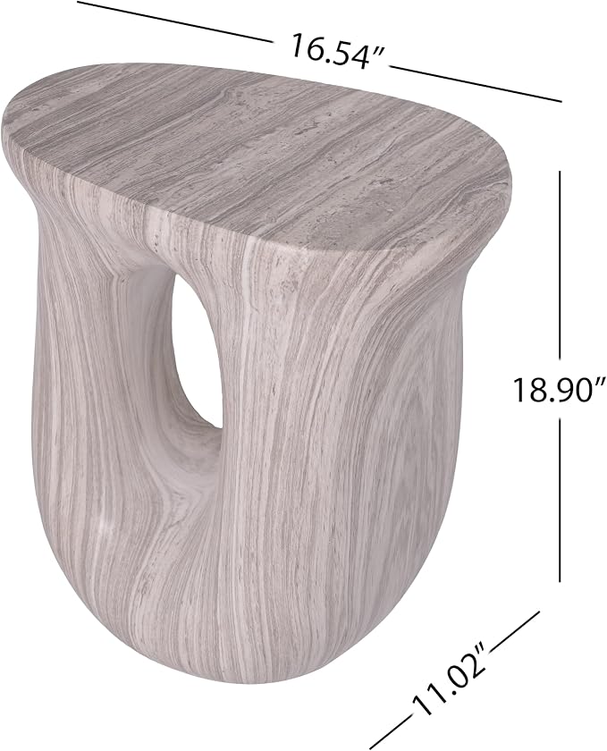 Christopher Knight Home 18.9 Inch Modern U Shaped Accent Table, Sculptural MGO Stone Look Side Table for Indoor Outdoor Garden Balcony Living Room Entryway Bedroom