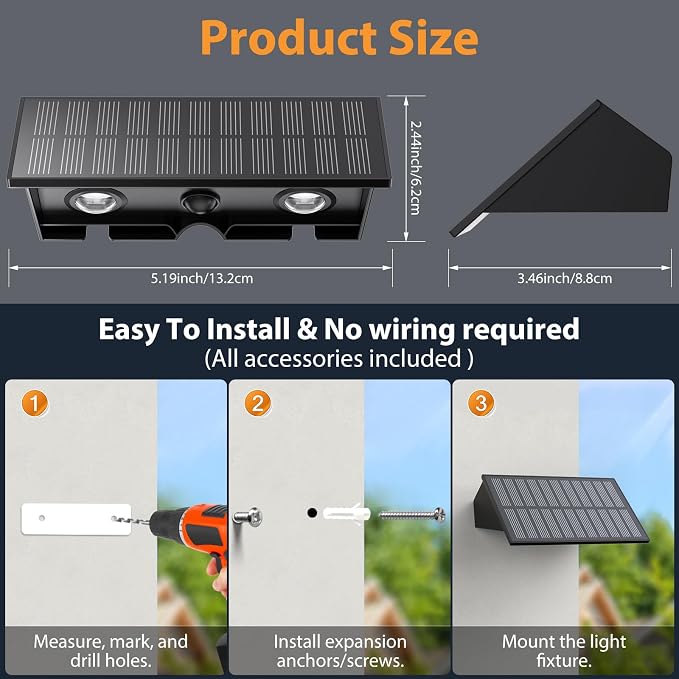 16PACK Solar Sconce Lights Outdoor,8 Lighting Modes Up and Down Solar Wall Lights Dusk to Dawn Lighting IP65 Waterproof Solar Lights Outdoor for House Exterior Front Porch Garage Fence Patio Yard
