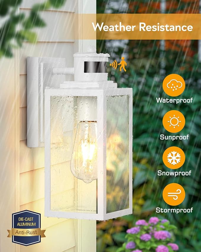 VIANIS White Motion Sensor Exterior Wall Light, Modern Dusk to Dawn Outdoor Porch Lights Wall Mount, Anti-Rust Aluminum Waterproof Outdoor Wall Sconce, Exterior Lighting Fixtures for House, Garage