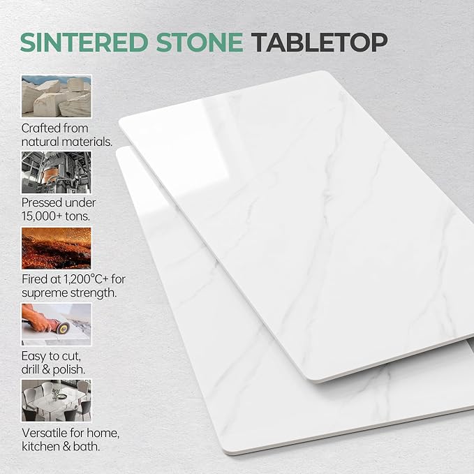 Rectangle Table Top,63” x 31.5” White Sintered Stone Tabletop, DIY Replacement & Cover Marble Desktop, Scratch & Wear Resistant, Easy to Clean, Suitable for Indoor & Outdoor