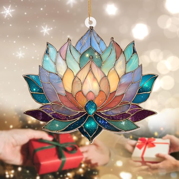 Lotus Stained Glass Acrylic Ornament – Colorful Lotus Flower Suncatcher for Windows, Christmas 2026 Ornament, Holiday & Spiritual Home Décor, Unique Handmade Gift(Sun-24)