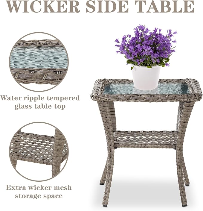 Belord 6 Pieces Wicker Patio Furniture Set with Patio Rocking Chairs, High Back Patio Conversation Set Outdoor Loveseat Glider with Ottoman and Rattan Side Table for Deck Sunroom Backyard
