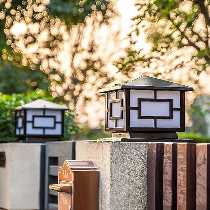 Pillar Lights Outdoor, IP65 Waterproof Column Lights Outdoor Rustproof Aluminum Glass Pillar Light Fixtures Fence Column Post Light Traditional Landscape Lighting E26