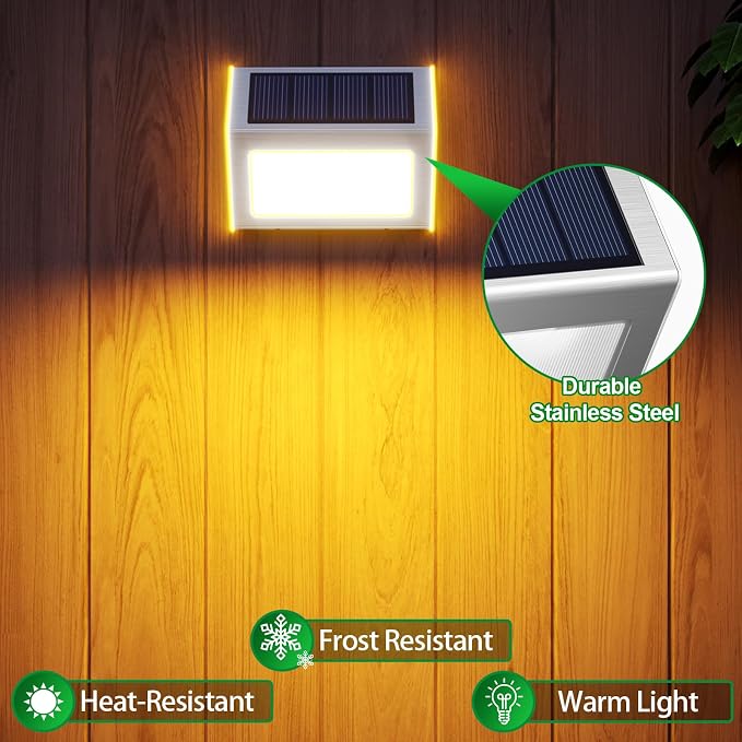 JSOT Solar Powered Lights Ideal for Step, Fence, Deck, Stair-Warm White-12P | Stainless Steel, Waterproof, Automatic Dusk to Dawn, Anti-Rust, Energy Efficient, Perfect for house decor