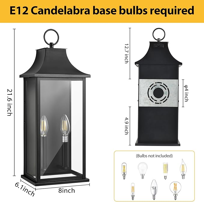 21In Outdoor Wall Light Fixture Wall Mount Dusk to Dawn Exterior Lighting Fixtures, Outside Light Fixtures for House Front Door Porch Coach Garage Lights Outdoor Wall Black E12 Socket