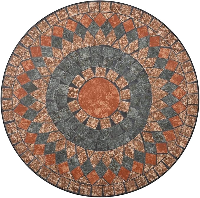 vidaXL Mosaic Bistro Table Ceramic Iron Frame Weather Resistant Balcony Pool Side Accent End Table Food Drinking Holder 23.6" Orange/Gray