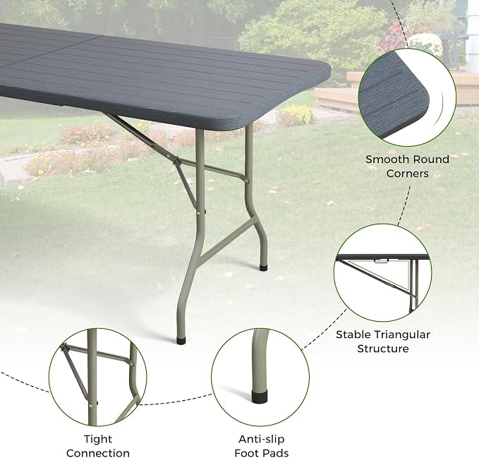 Giantex 6ft HDPE Folding Table, Outdoor Indoor Foldable Table with Metal Legs, Fold-in-Half Portable with Handle for Picnic, Camping, Banquet, Party Event (Gray)