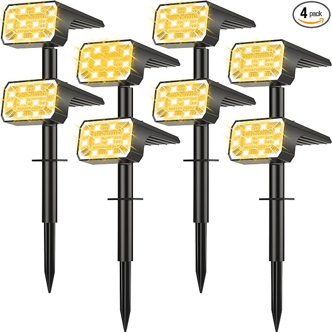 800Lumens Solar Spot Lights Outdoor, 8 Pack Solar Landscape Lights, 100 LEDs, 4 Lighting Modes, IP65 Waterproof, 2-in-1 Solar Spotlights/Uplights for Yard Garden Pathway Driveway(Warm White)