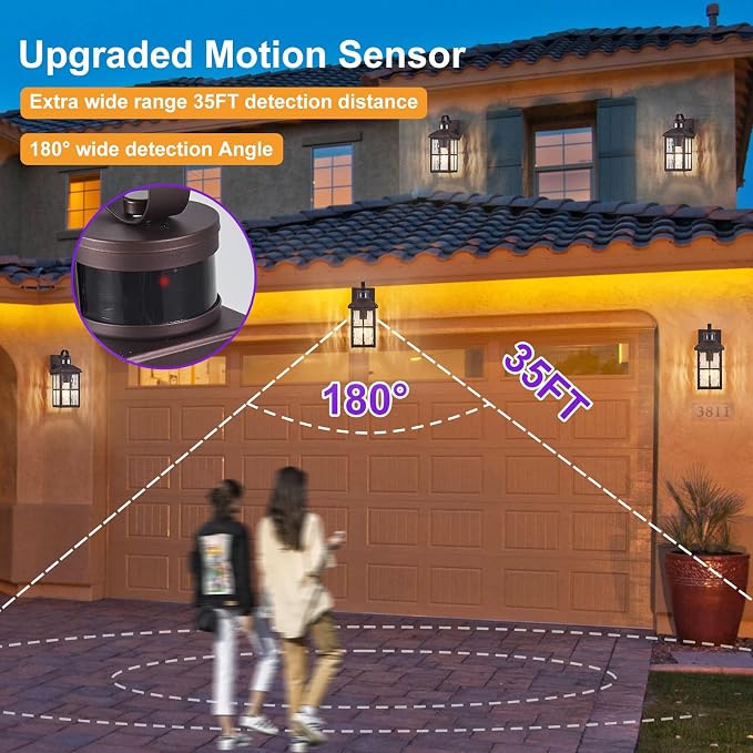 2 Pack Motion Sensor Porch Light Dusk to Dawn Outdoor Wall Light | Exterior Lighting Fixtures Modern Outside Wall Mount Coach Lamp for House Garage Patio Front Door(Bronze)