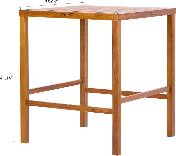 Christopher Knight Home Balew Acacia Wood Outdoor Bar Table, Wooden Patio Bar Height Table, Square Kitchen Coffee Bar Table, Patio Furniture Set, Teak