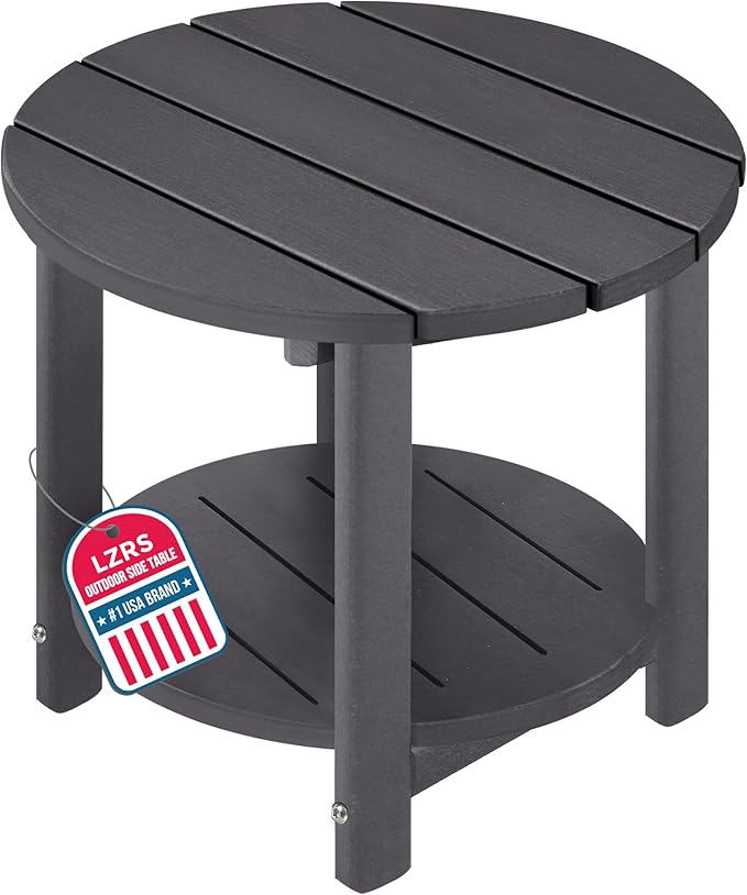 LZRS Adirondack Side Table Double End Table, Outdoor Coffee Tables for Patio, Backyard,Pool, Indoor Companion, Easy Maintenance & Weather Resistant(Grey)