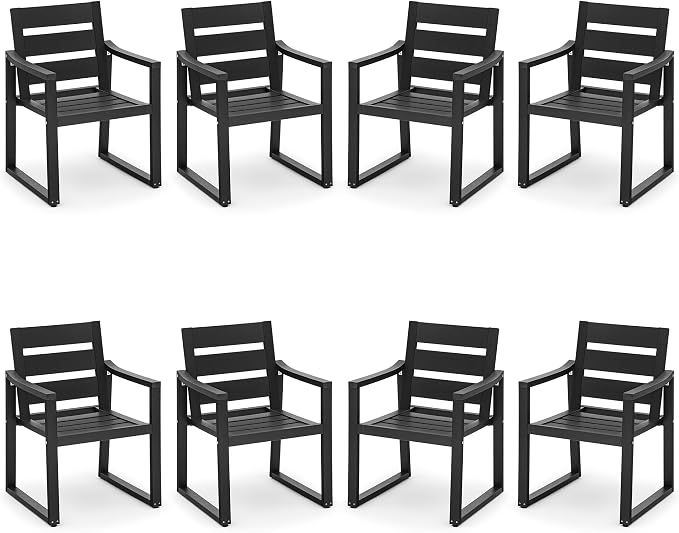 Cozyman HDPS Outdoor Dining Chairs Set of 8, 350 LBS, Patio Dining Chairs with Armrest, All Weather Outdoor Kitchen Chairs with Square Frame Legs for Outdoor Indoor, Lawn, Garden, Backyard, Black