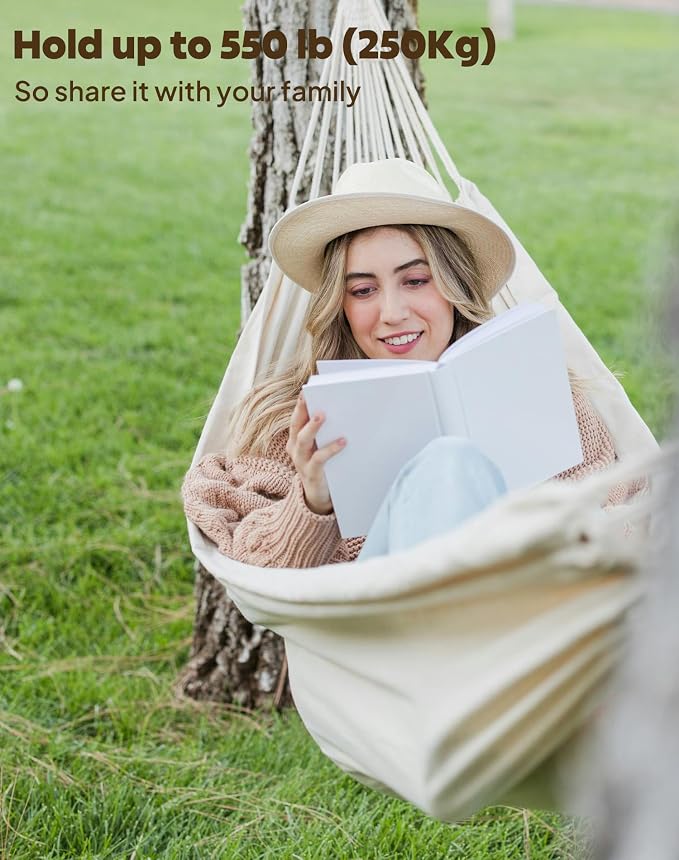 ANYOO Cotton Hammocks Portable Hammock with Tree Straps Easy Setup Indoor/Outdoor Hanging Bed 550lb Capacity Perfect for Backyard Camping Travel