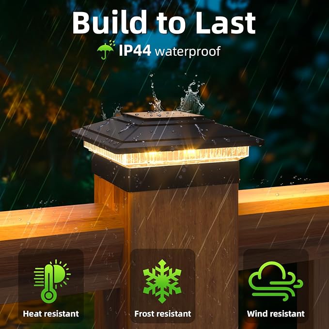 Solar Post Cap Lights Outdoor 16pack, Waterproof Fence Post Lights for 4x4 5x5 6x6 Wood/Vinyl Posts, Black Solar Deck Post Lights with 2 Color Modes Decorate Garden Patio Porch Backyard