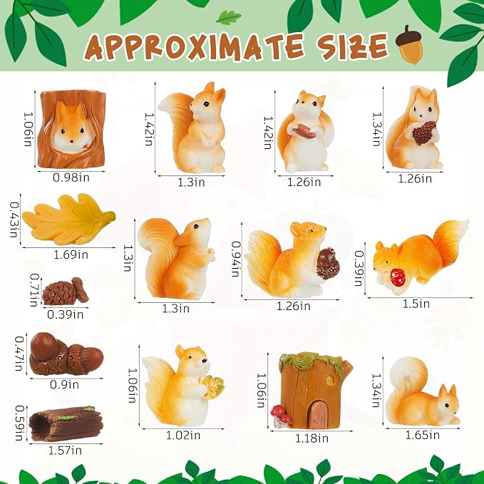 Maitys Miniature Squirrel Fall Christmas Mini Figurine Garden Accessories Tiny Resin Squirrel Fairy Plastic Miniature Things Figurines for Outdoor Garden Lawn Pot DIY Decorations(Novel Style)