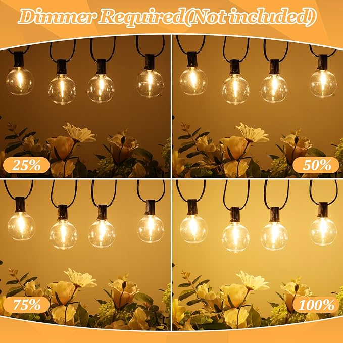 100ft Outdoor G50 LED Globe String Lights Dimmable Waterproof Shatterproof Light Strings with 52 Bulbs Connectable Commercial Hanging Lights for Christmas Patio House Backyard Balcony Party | Shatterproof Light Strings Connectable Commercial Dimmable H...