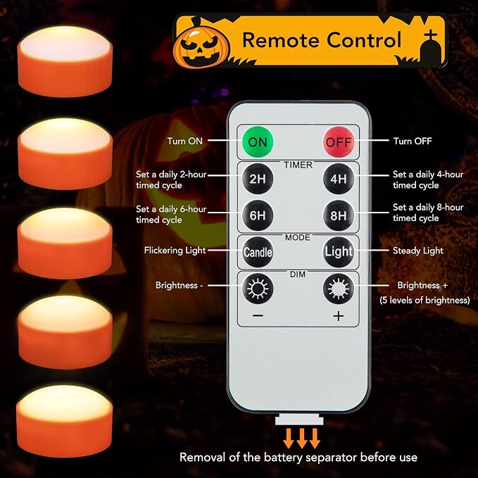 SOLLED 4-Pack Halloween Led Pumpkin Lights, Flickering Flameless Candles with Remote Control and Timer, Jack O Lantern Lights Battery Operated for Halloween