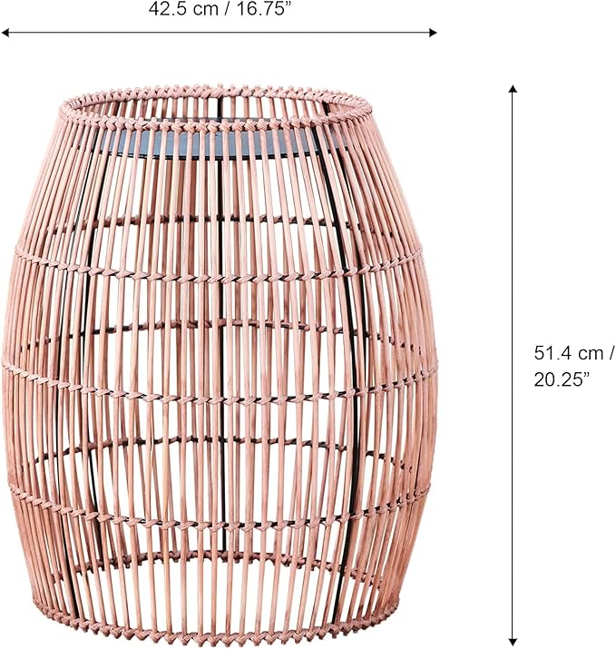 Teamson Home 20.24" Outdoor Open Weave Bohemian Bamboo Drum Side Table with Iron Top, Brown | Outdoor Water-Resistant, Open Weave Bohemian, Iron Top