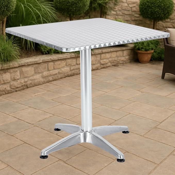 BTEXPERT Set of 2, Indoor Outdoor 27.5" Square Restaurant Table for Patio Stainless Steel Silver Aluminum Furniture with Base