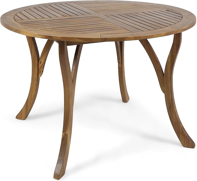 Christopher Knight Home Verle Wooden Patio Dining Set for 4, Acacia Wood Outdoor Dining Table Set for 4, 5 Piece Outdoor Dining Set with Round Table and Armchair with Seat Cushion, Teak+Grey