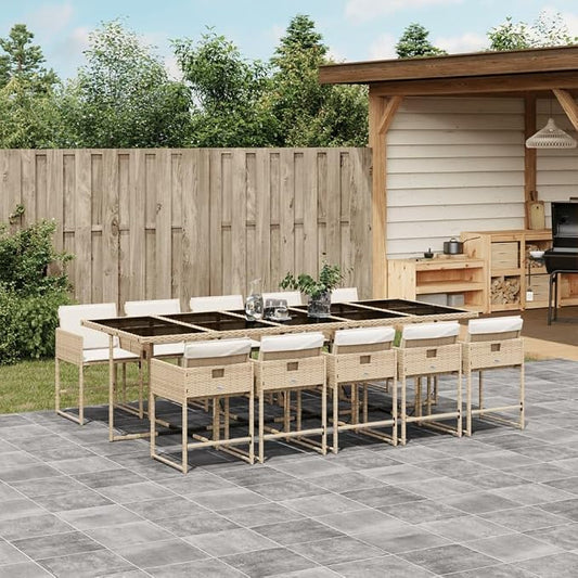11 pcs Set Patio Dining Set & Outdoor Dining Set Beige PE Rattan Garden Dining Set for Lawn Backyard Front Porch 108.3 x 41.7 x 28.7 in