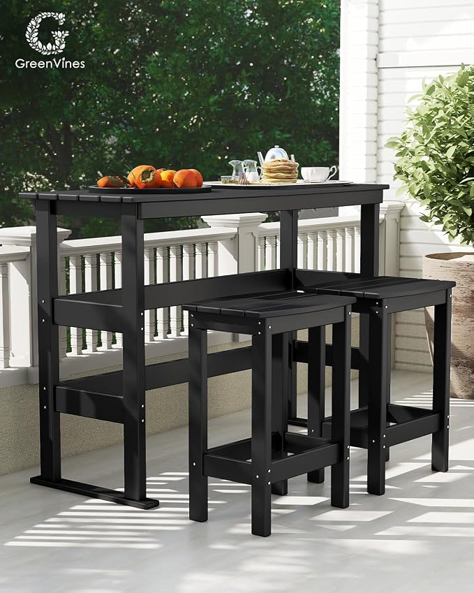 GREENVINES Outdoor-Bar-Stools-Set-of-2 | Patio Counter Height Backless Barstools | HDPE Plastic | 18" W x 13.5" D x 25" H | Chairs for Backyard Balcony Poolside | Black